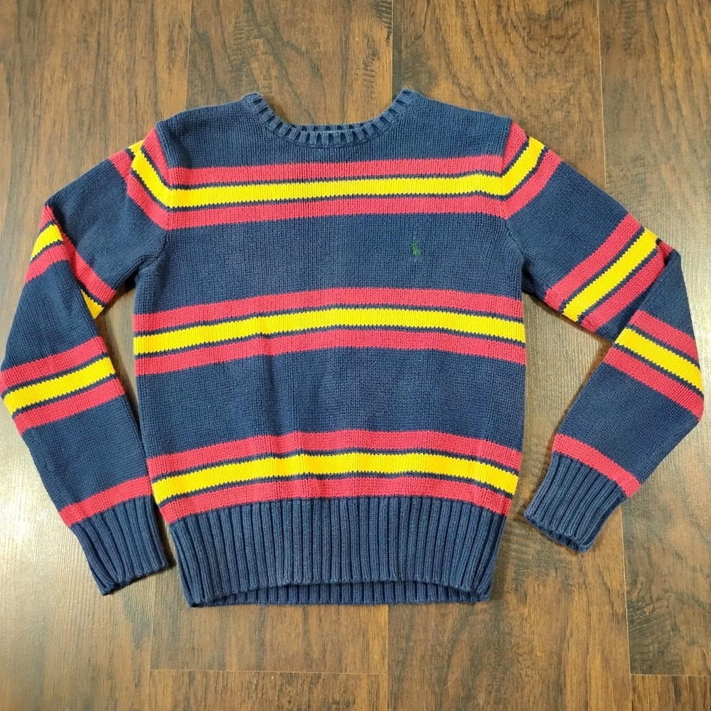 Vintage 90s Polo Ralph Lauren Sweater Youth S (8/10) Blue Color Block Stripe